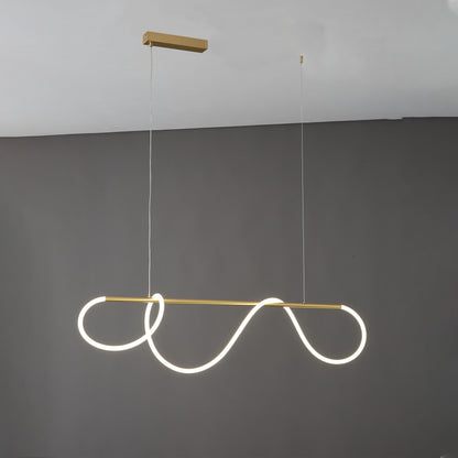 Lustre linéaire à DEL pour îlot avec design à vagues en silicone, 43 pouces, laiton, hauteur réglable, suspendu moderne à intensité variable pour table à manger