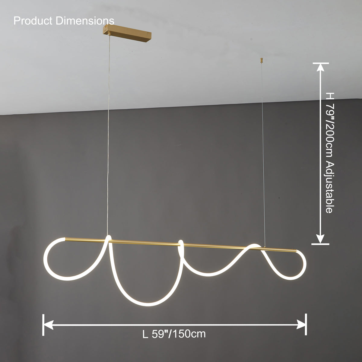 Adjustable Pendant Light Fixture with Remote Dimming 43 in Silicone LED for Kitchen Island Dining Table Modern Hanging Ceiling Lamp Gold Bla