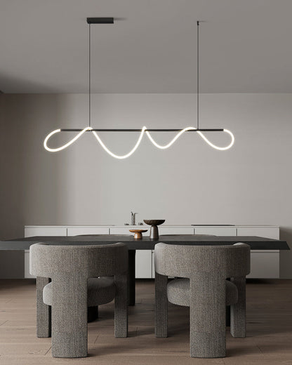 Lustre linéaire à DEL pour îlot avec design à vagues en silicone, 43 pouces, laiton, hauteur réglable, suspendu moderne à intensité variable pour table à manger