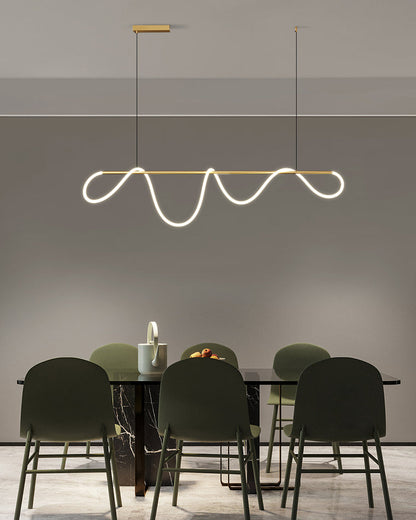 Lustre linéaire à DEL pour îlot avec design à vagues en silicone, 43 pouces, laiton, hauteur réglable, suspendu moderne à intensité variable pour table à manger