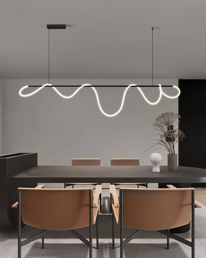 Lustre linéaire à DEL pour îlot avec design à vagues en silicone, 43 pouces, laiton, hauteur réglable, suspendu moderne à intensité variable pour table à manger