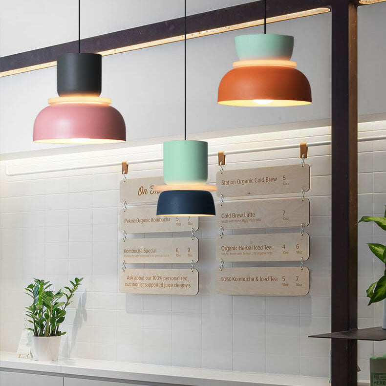 Single-Bulb Metal Hanging Fixture with Adjustable Cord in Vibrant Two-Tone Hues for Kitchen Island Dining Room Bedroom