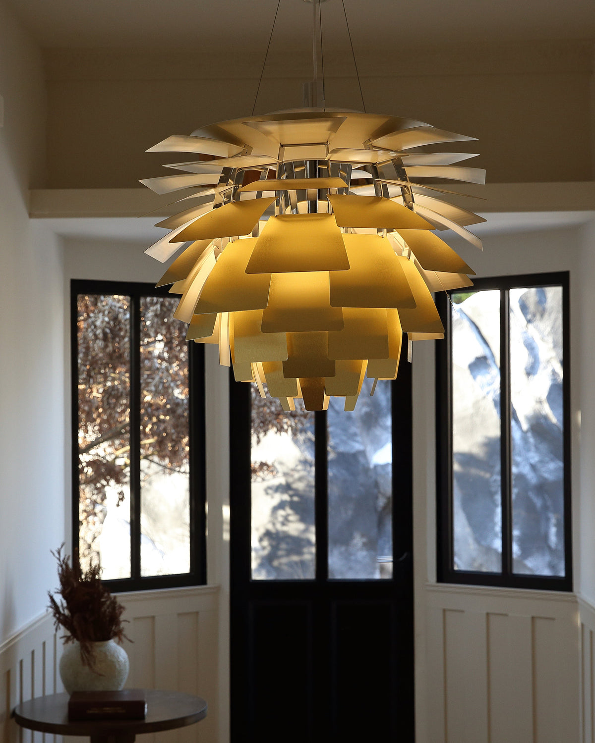 Layered Metal Fixture 19 in Wide Warm White E27 Socket Adjustable Height Kitchen Island Dining Room Cord Suspended Overhead Lighting Texture