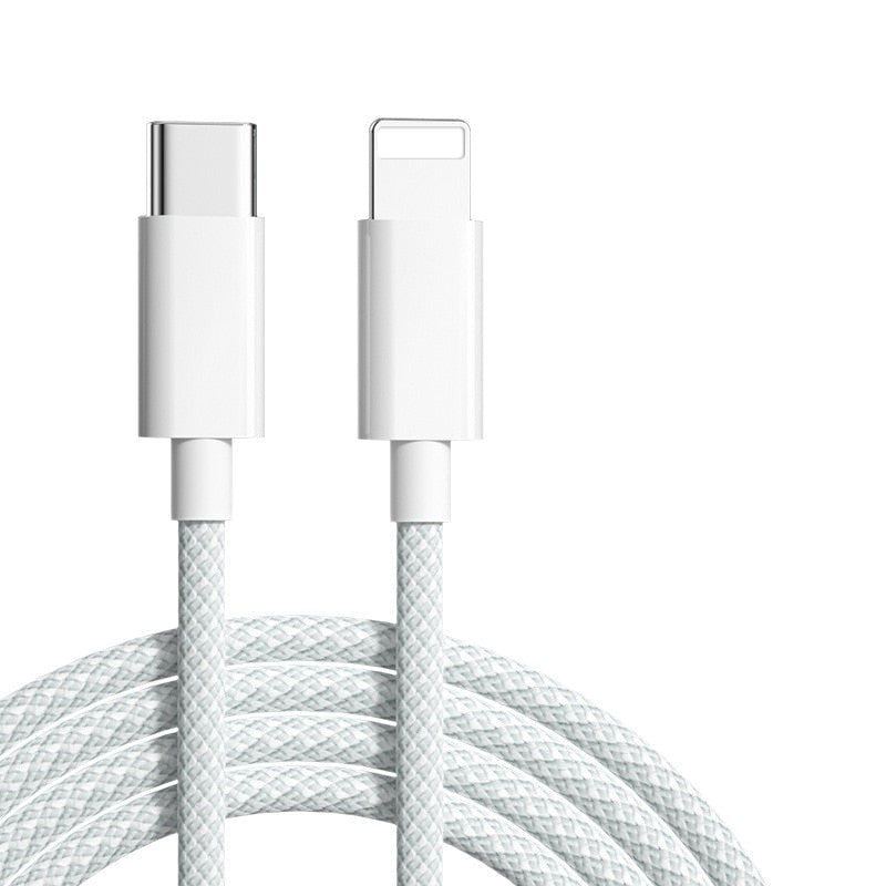 Fast Charging Cable USB-C to Lightning Compatible with iPhone 8-17 Pro Max | Braided Nylon Power Cord | 20W PD Data Sync | Blue Gray Pink