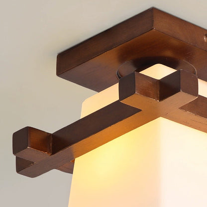 Square Flush Mount Overhead Light Fixture E27 Socket 7.9 Inch White Wood Accent for Bedroom Hallway Living Room Minimalist Scandinavian Mode