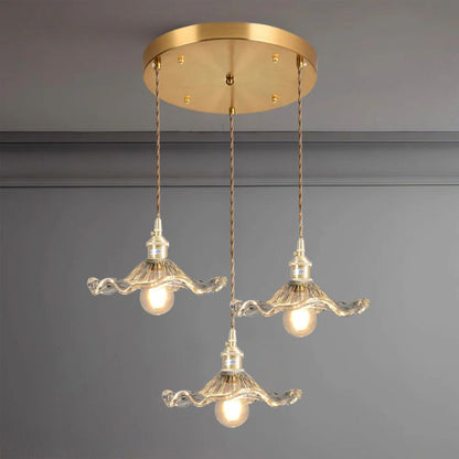 Glass Ceiling Light with Sculptural Ripple Edge – 9 in Hanging Fixture with Metal Hardware for Kitchen, Dining Area, or Bedroom – Adjustable