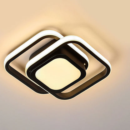 Dual-Loop LED Flush Mount Light Fixture Black Warm Glow for Entryways Contemporary Rooms Apartment Ceilings Low-Profile