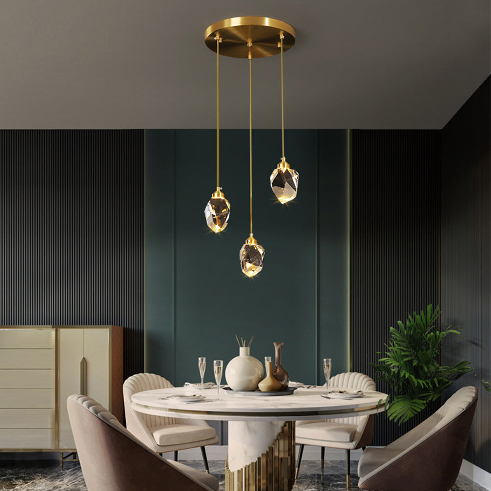 Adjustable Drop Fixture with Clear Tapered Shade & Brass Accents for Kitchen Islands, Breakfast Nooks, Entryways