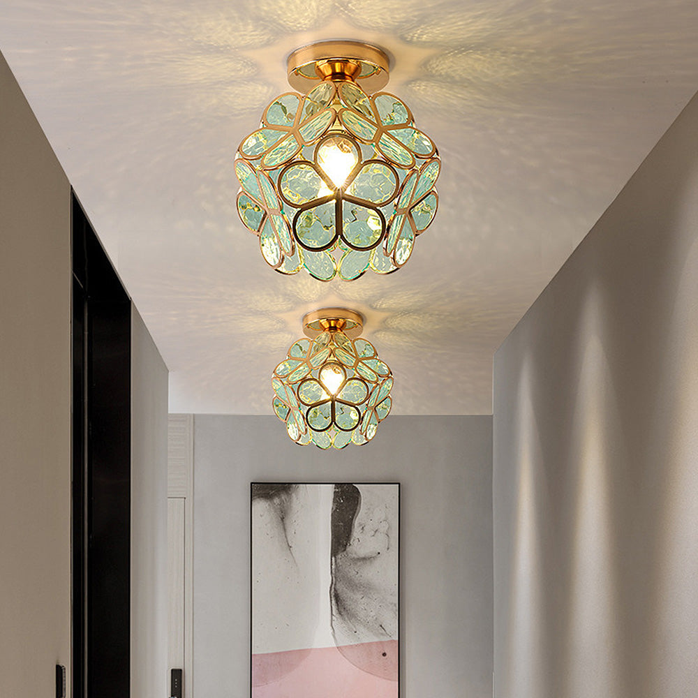 Acrylic Flush Mount Ceiling Light 8 in Gold Floral Fixture Bedroom Hallway Living Room Compact Small Space Decorative E26 Base Warm Glow