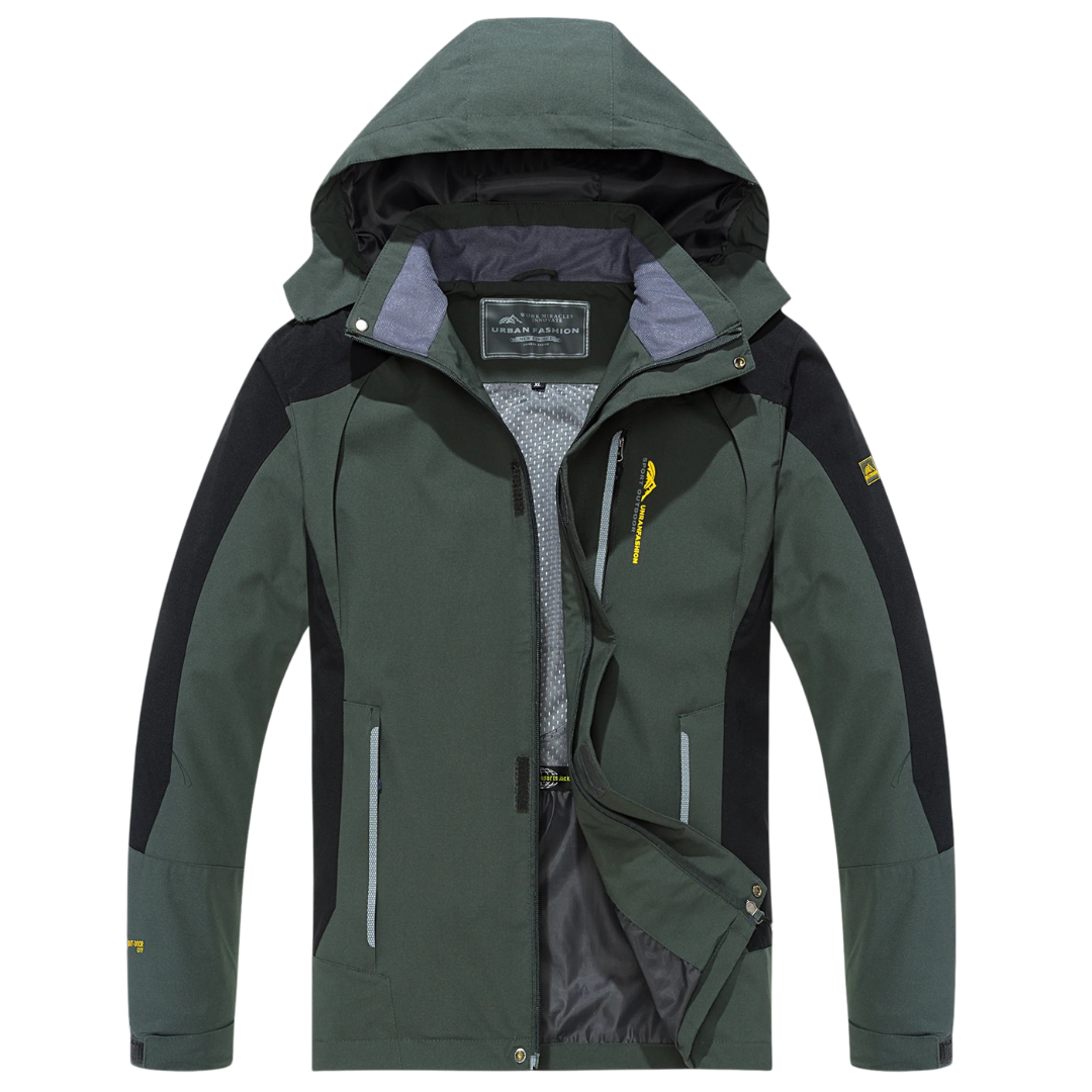 Men's Windproof Rain Shell Jacket with Removable Hood for Hiking, Camping & Outdoor Adventures – Waterproof Lightweight Expedition Coat
