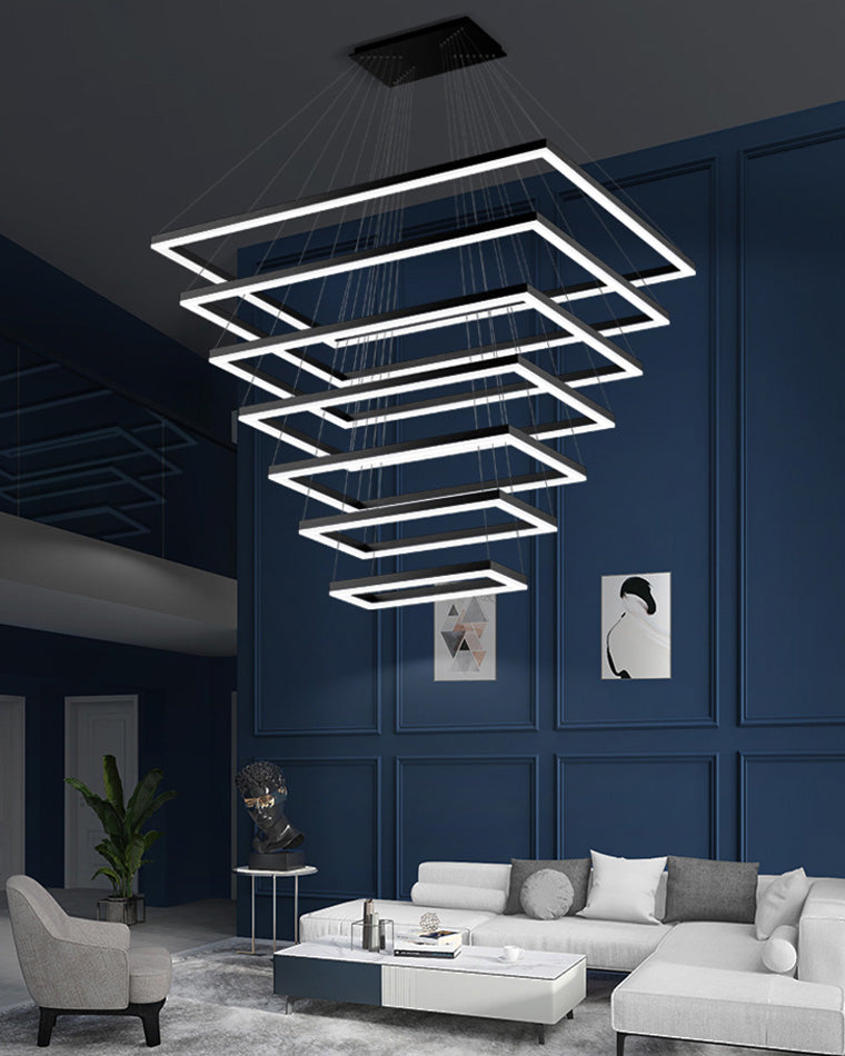 Multi-Tier Linear Suspension Fixture with Integrated LED, Adjustable Cable, Matte Black Metal Frame for Dining & Living Spaces