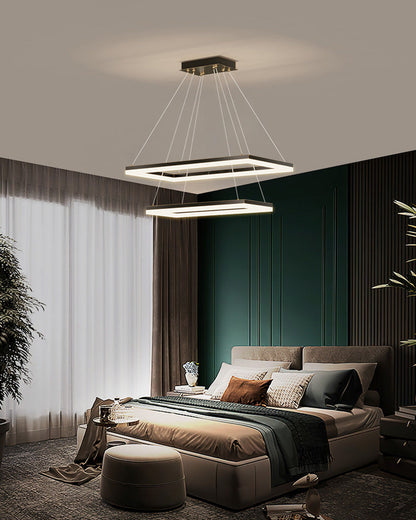 Multi-Tier Linear Suspension Fixture with Integrated LED, Adjustable Cable, Matte Black Metal Frame for Dining & Living Spaces