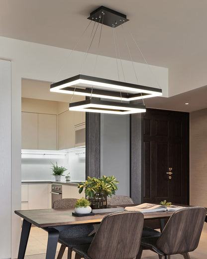 Multi-Tier Linear Suspension Fixture with Integrated LED, Adjustable Cable, Matte Black Metal Frame for Dining & Living Spaces