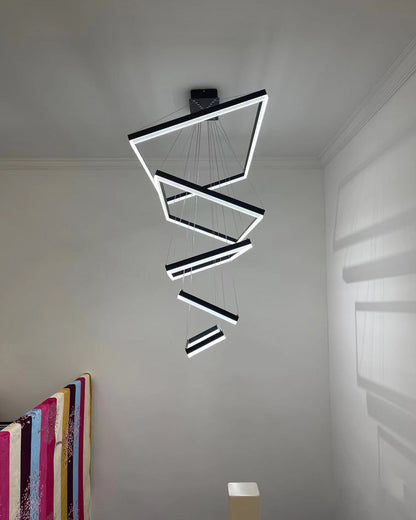 Multi-Tier Linear Suspension Fixture with Integrated LED, Adjustable Cable, Matte Black Metal Frame for Dining & Living Spaces