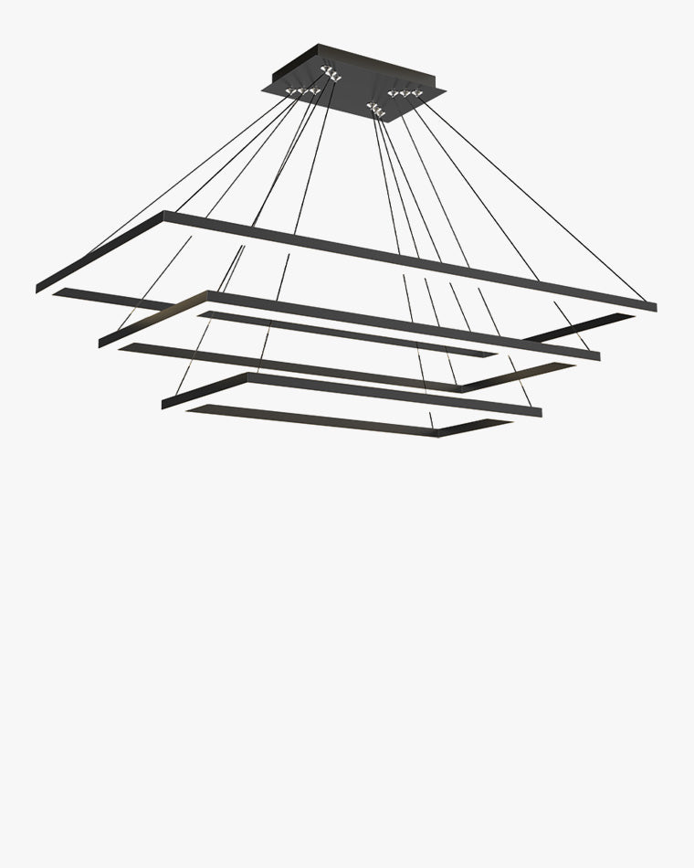 Multi-Tier Linear Suspension Fixture with Integrated LED, Adjustable Cable, Matte Black Metal Frame for Dining & Living Spaces