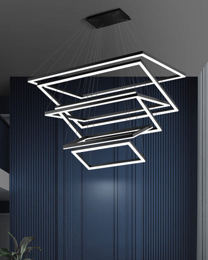 Multi-Tier Linear Suspension Fixture with Integrated LED, Adjustable Cable, Matte Black Metal Frame for Dining & Living Spaces