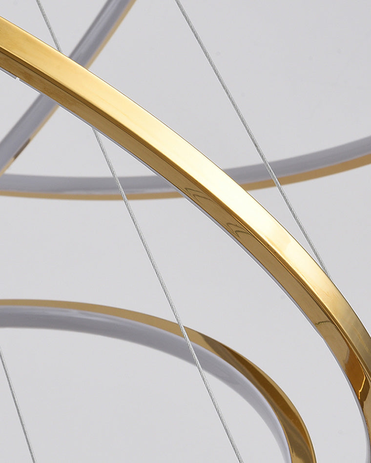 Lustre à anneaux LED en cascade à plusieurs niveaux pour grandes entrées et hauts escaliers – Éclairage décoratif moderne réglable en hauteur avec variateur à distance