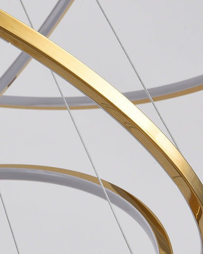 Lustre à anneaux LED en cascade à plusieurs niveaux pour grandes entrées et hauts escaliers – Éclairage décoratif moderne réglable en hauteur avec variateur à distance