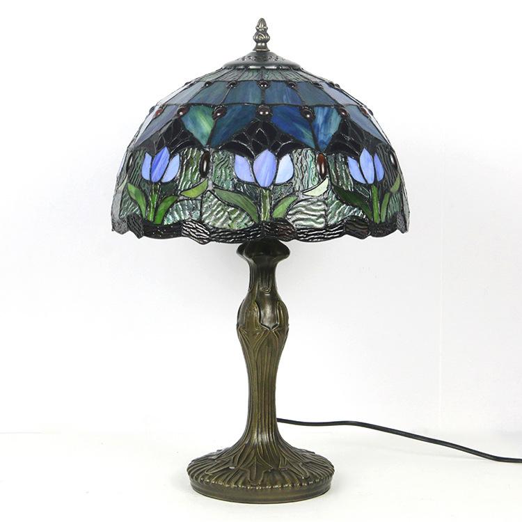 Stained Glass Table Lamp 18 Inch Height Multicolor Shade Bedside Reading Light E26 Socket Vintage Accent Lighting Decorative Bedroom Night L