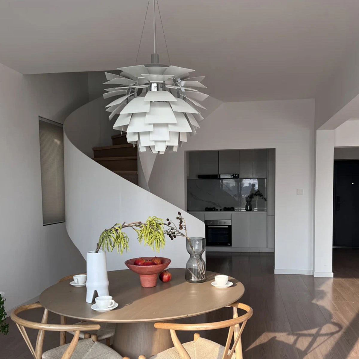 Sculptural Metal Shade Hanging Fixture 20 in Adjustable Height Overhead Lighting for Dining Room Kitchen Island Entryway Warm Glow Installat