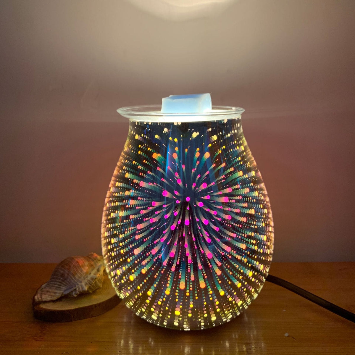 Ultrasonic Aroma Diffuser with 3D Firework Glass Design & LED Nightlight for Bedroom, Office, Nursery