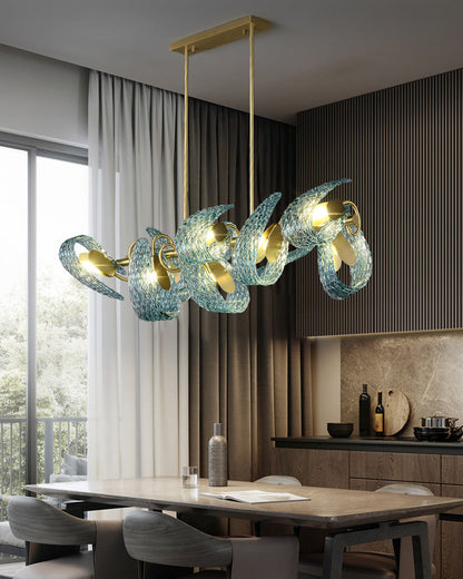 19-Light Glass Ceiling Fixture with Peacock Art Design for Dining Rooms & Large Spaces
