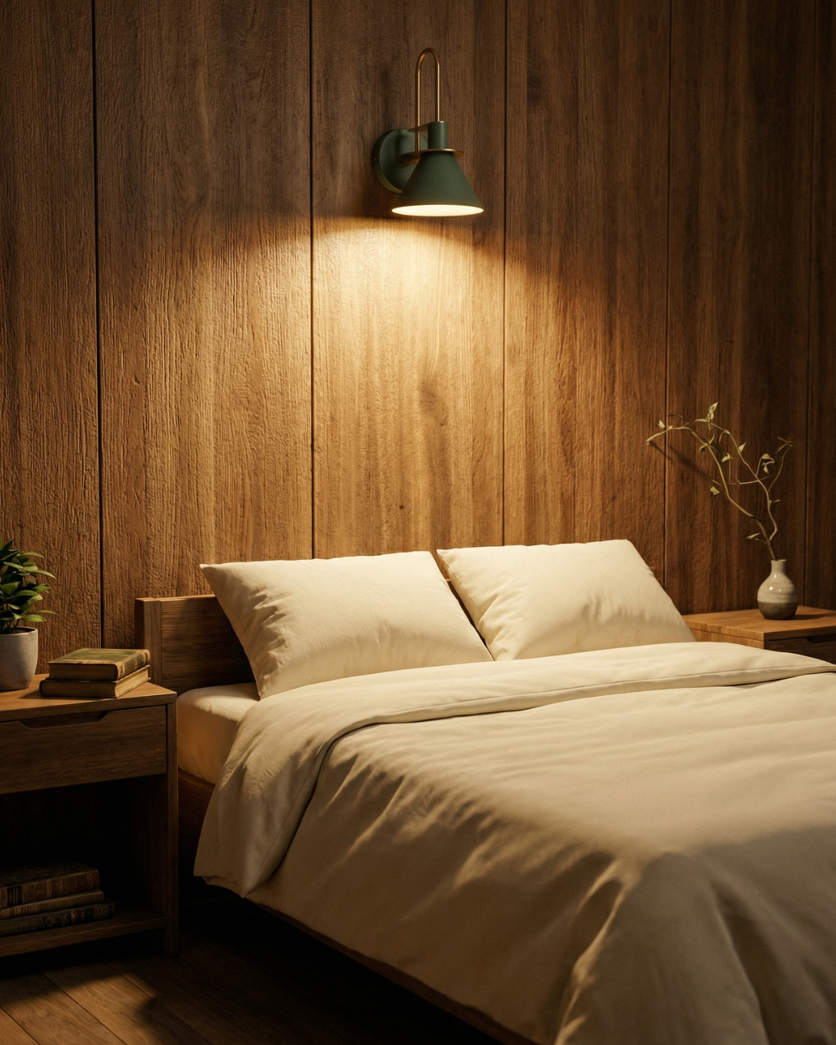 Travertine and Wood Wall Sconce with Warm White LED Light for Bedroom Living Room Hallway Modern Minimalist Stone Accent Lighting