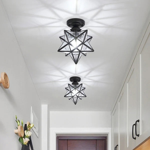 Star Flush Mount Ceiling Fixture Gold Metal 8 Inch E27 Socket for Bedroom Hallway Entry Compact Geometric Lighting Modern Home Decor