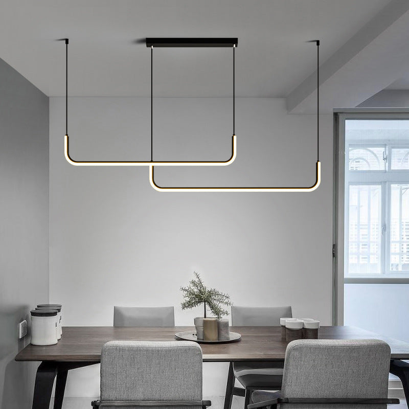 Linear Suspended LED Fixture for Dining Room & Kitchen Bar 31.5 to 59 Inch Matte Black Metal Minimalist Overhead Lighting for Open Layouts