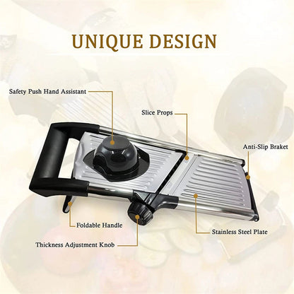 Adjustable Vegetable Slicer with 6 Thickness Settings & Safety Guard for Potatoes, Cucumbers, Carrots