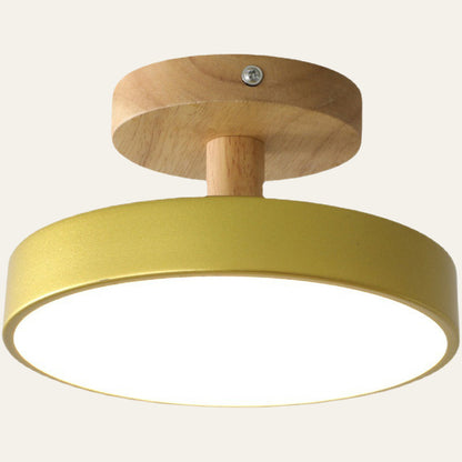 Wood & Metal Flush Mount Ceiling Light | Soft Color LED Fixture for Bedroom, Hallway & Living Room | 12W Scandinavian Style | Modern