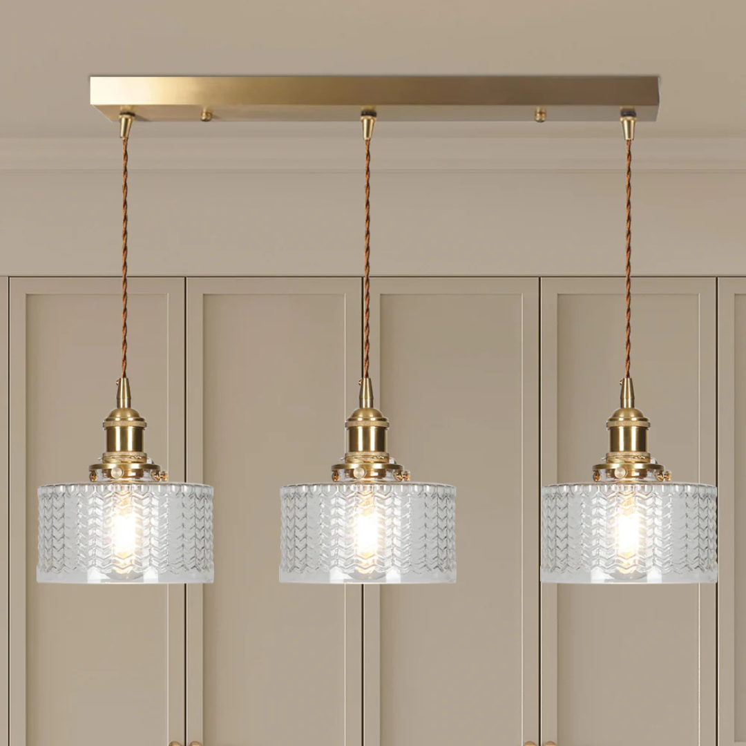 Adjustable Drop Ceiling Light with Textured Glass Shade E27 Socket for Kitchen Island Dining Room Counter Breakfast Bar Scandinavian Modern