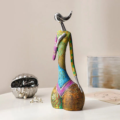 Sculpture abstraite de femme colorée – Figurine d'art en résine faite à la main pour la décoration intérieure, pièce maîtresse moderne pour salon, chambre à coucher, bureau