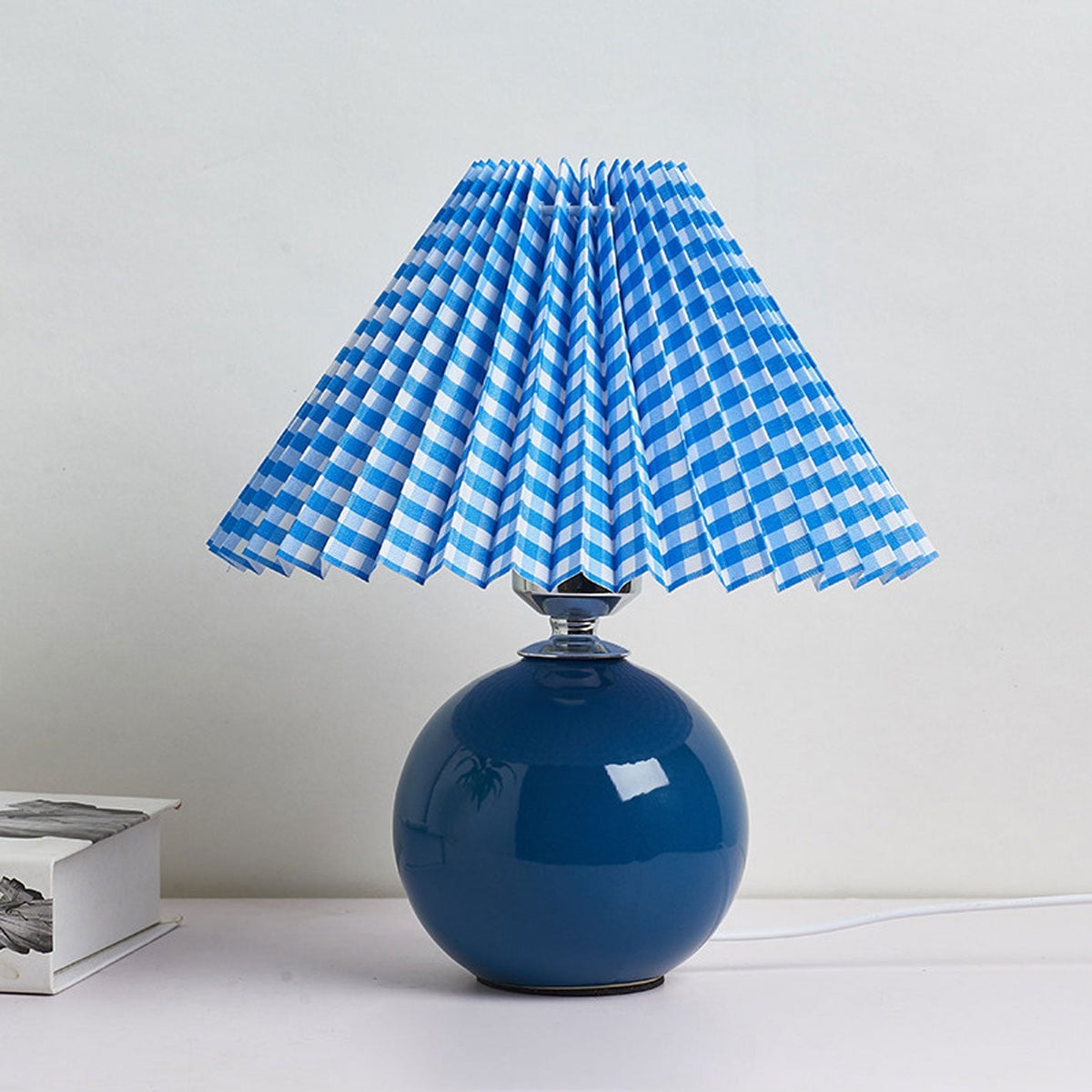 Ceramic Accent Lamp with Fabric Shade 11x9.5 in E26 Socket for Nightstand Desk Study Room Reading Light Modern Home Decor
