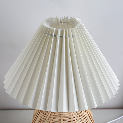 Nordic Rattan Table Lamp with Fabric Shade, USB Powered & Infinitely Dimmable LED Light for Bedroom, Living Room, Study