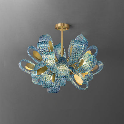 19-Light Glass Ceiling Fixture with Peacock Art Design for Dining Rooms & Large Spaces
