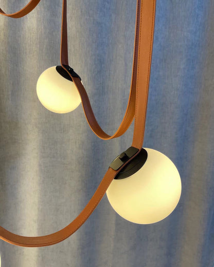 Leather Hanging Lamp with Glass Shade 6-Inch Brown Fixture for Kitchen Island Dining Table Multi-Light Ceiling Suspension for Modern Contemp