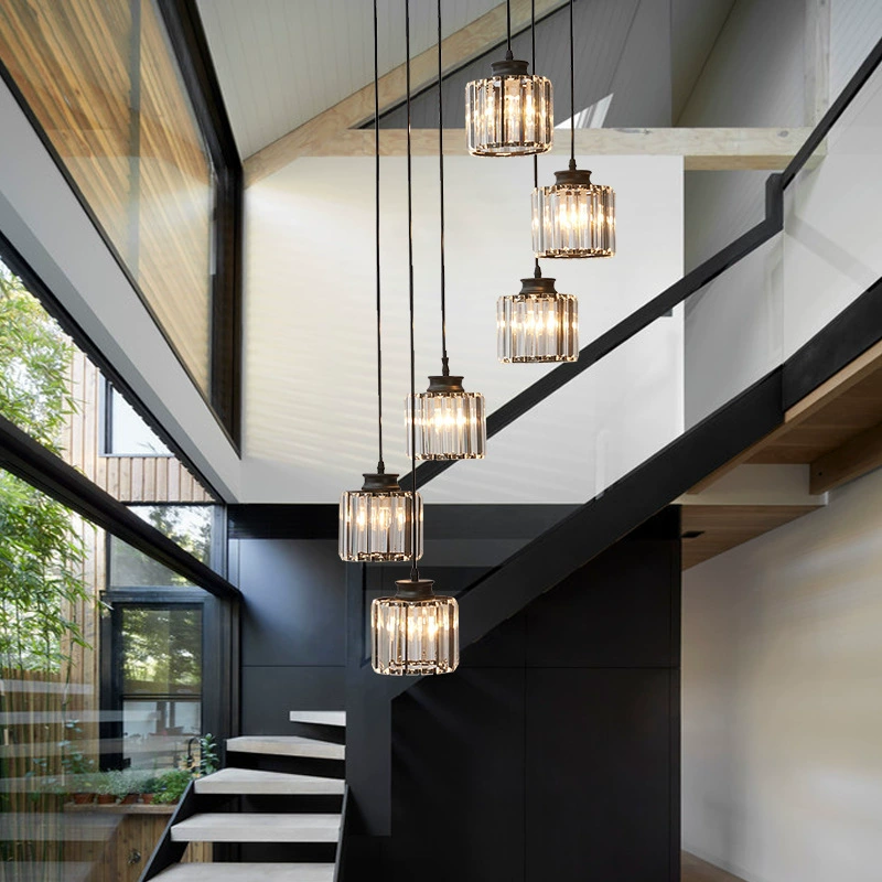 Multi-Tier Hanging Fixture with Crystal Droplets & Brass Frame for Two-Story Foyer, Dining Room, Stairwell – Adjustable Height Spiral Arrang