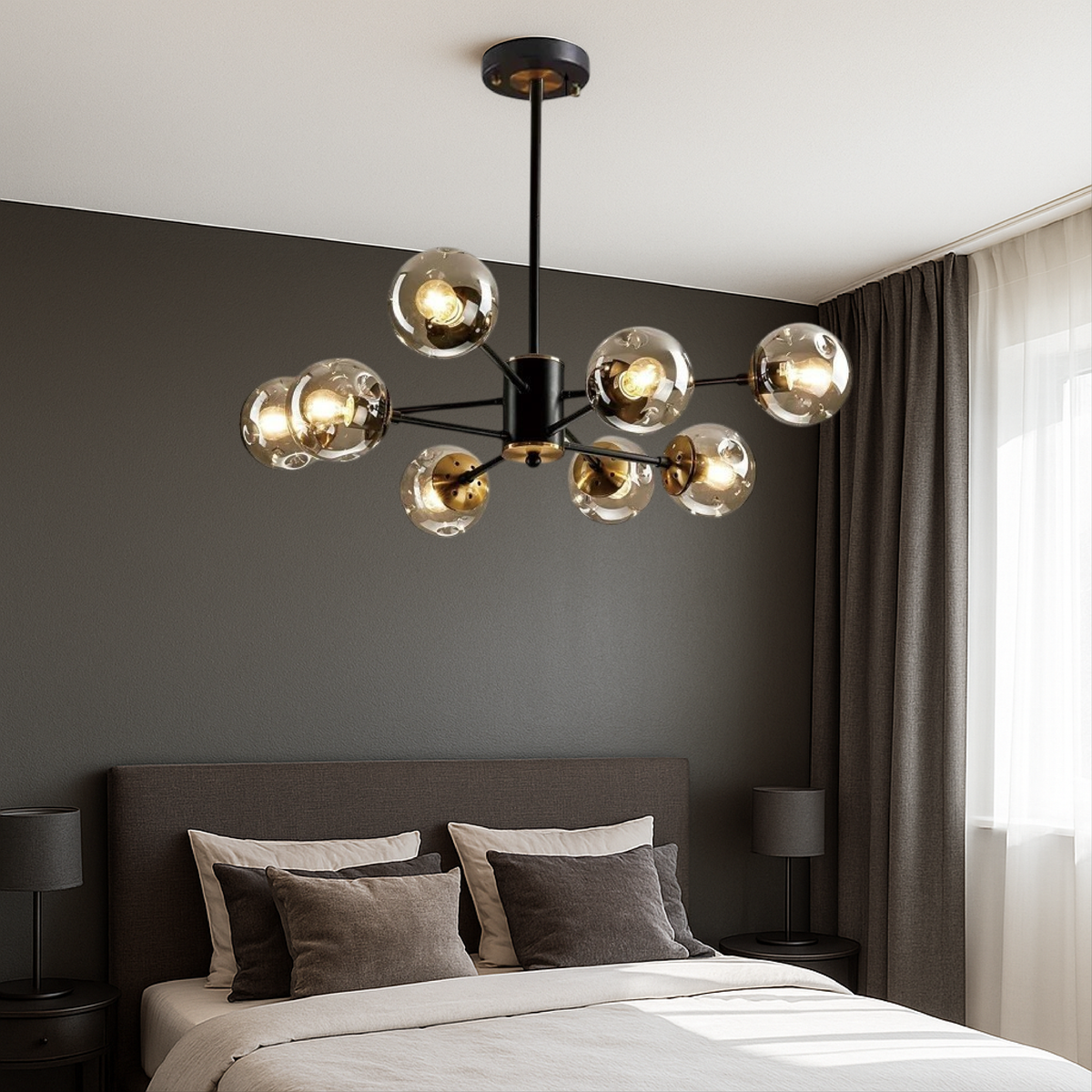 Multi-Globe Iron & Glass Ceiling Fixture – Sculptural Overhead Lighting for Dining Tables & Open Layouts – E26 Bulb Compatible – Modern Mini