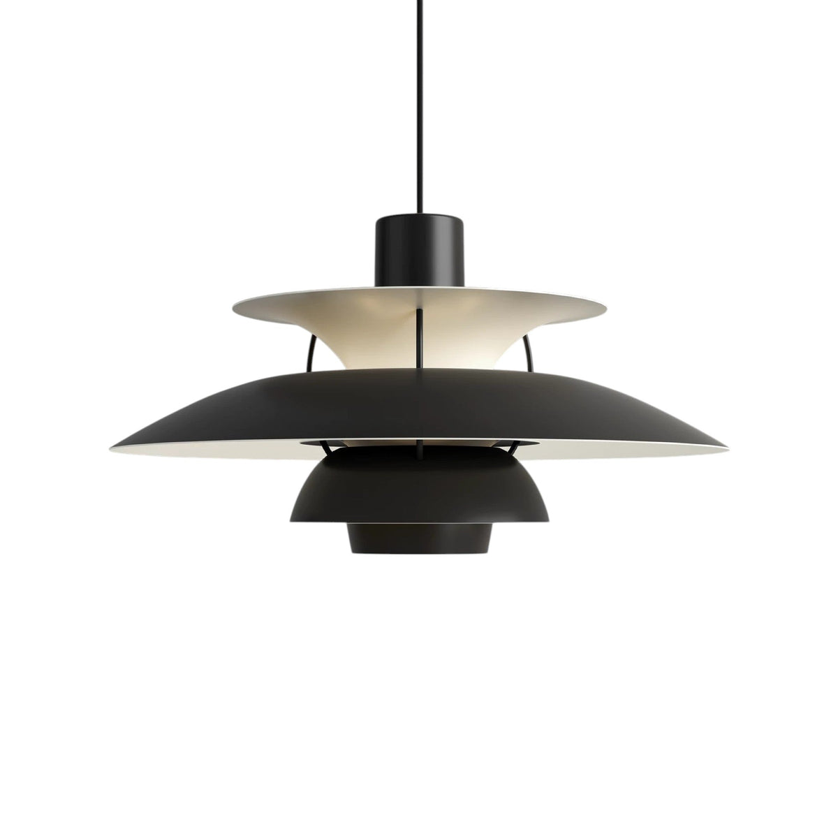 Layered Aluminum Hanging Lamp 12 in Diameter Contemporary Overhead Fixture for Kitchens and Dining Spaces E27 Socket Black Finish Modern Hom