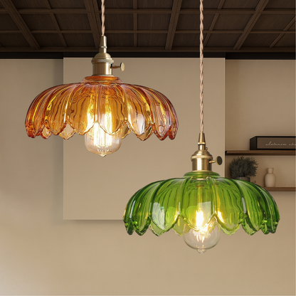Botanical Glass Drop Light 8 inch Hanging Fixture Warm Ambience Brass Hardware for Countertop Island Breakfast Bar Nook Entryway Foyer Hallw