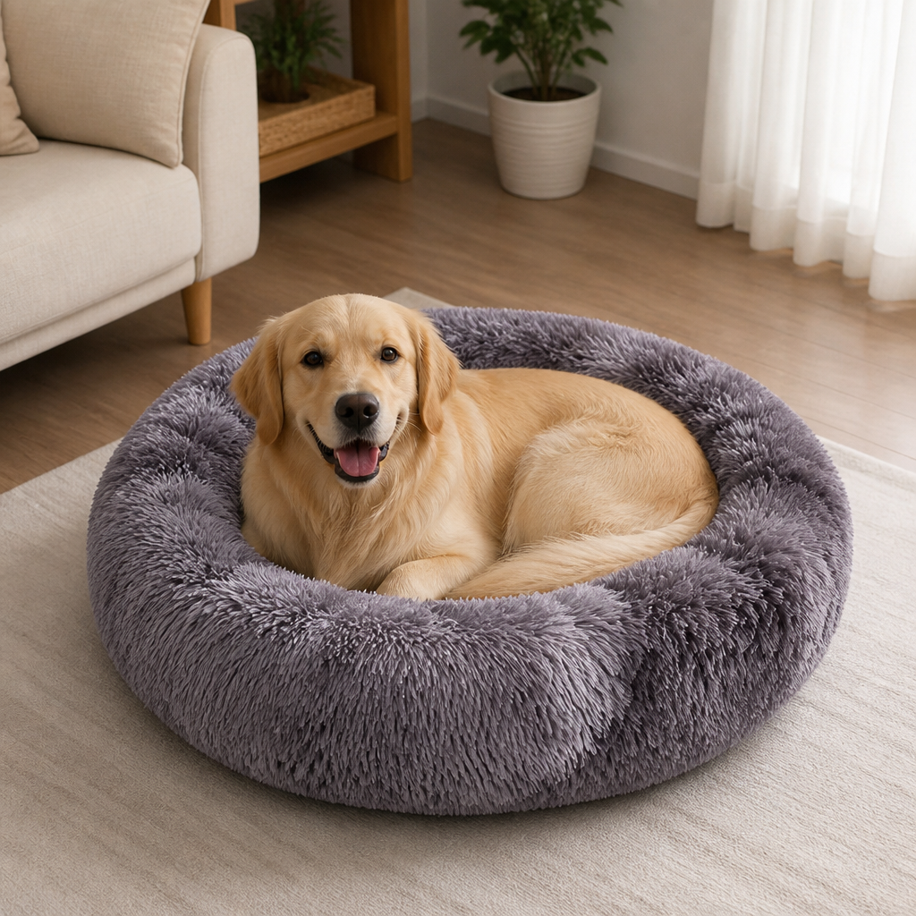 Ortekor Plush Long-Pile Tie-Dye Round Dog Bed