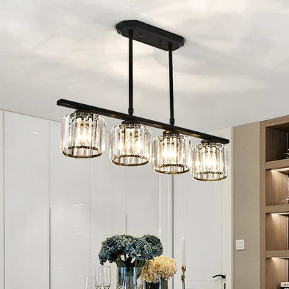 Multi-Light Overhead Fixture with Clear Glass Globes for Dining Tables & Islands – Adjustable Drop, Black Metal Frame, E27 Socket – Contempo