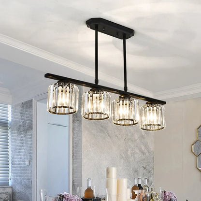 Multi-Light Overhead Fixture with Clear Glass Globes for Dining Tables & Islands – Adjustable Drop, Black Metal Frame, E27 Socket – Contempo