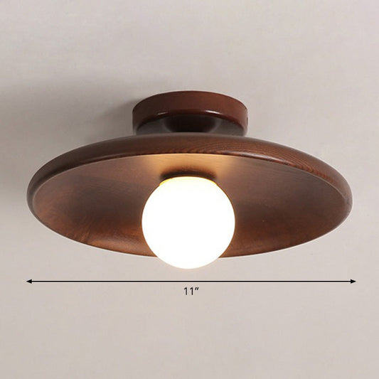 Plafonnier semi-encastré effet bois pour couloir et entrée, luminaire en forme de bol à une ampoule pour plafonds bas, style ferme moderne, 28 cm (11 pouces)