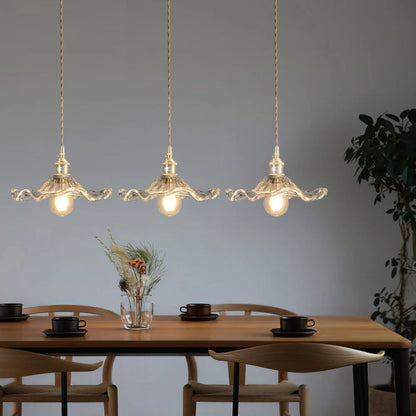 Glass Ceiling Light with Sculptural Ripple Edge – 9 in Hanging Fixture with Metal Hardware for Kitchen, Dining Area, or Bedroom – Adjustable