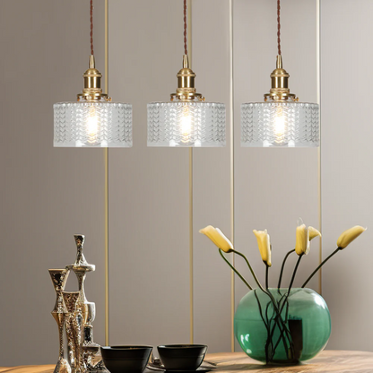 Adjustable Drop Ceiling Light with Textured Glass Shade E27 Socket for Kitchen Island Dining Room Counter Breakfast Bar Scandinavian Modern