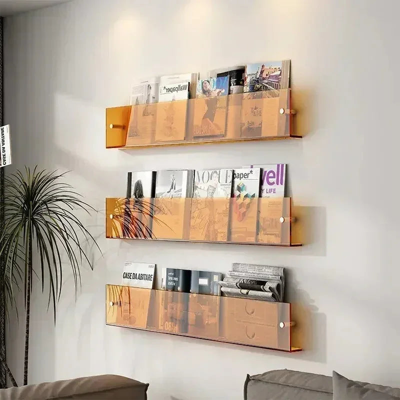 Vinyl Record Holder Wall Rack Magazine Organizer Shelf for Living Room Books Newspapers Home Office Storage Clear Acrylic Display Mount