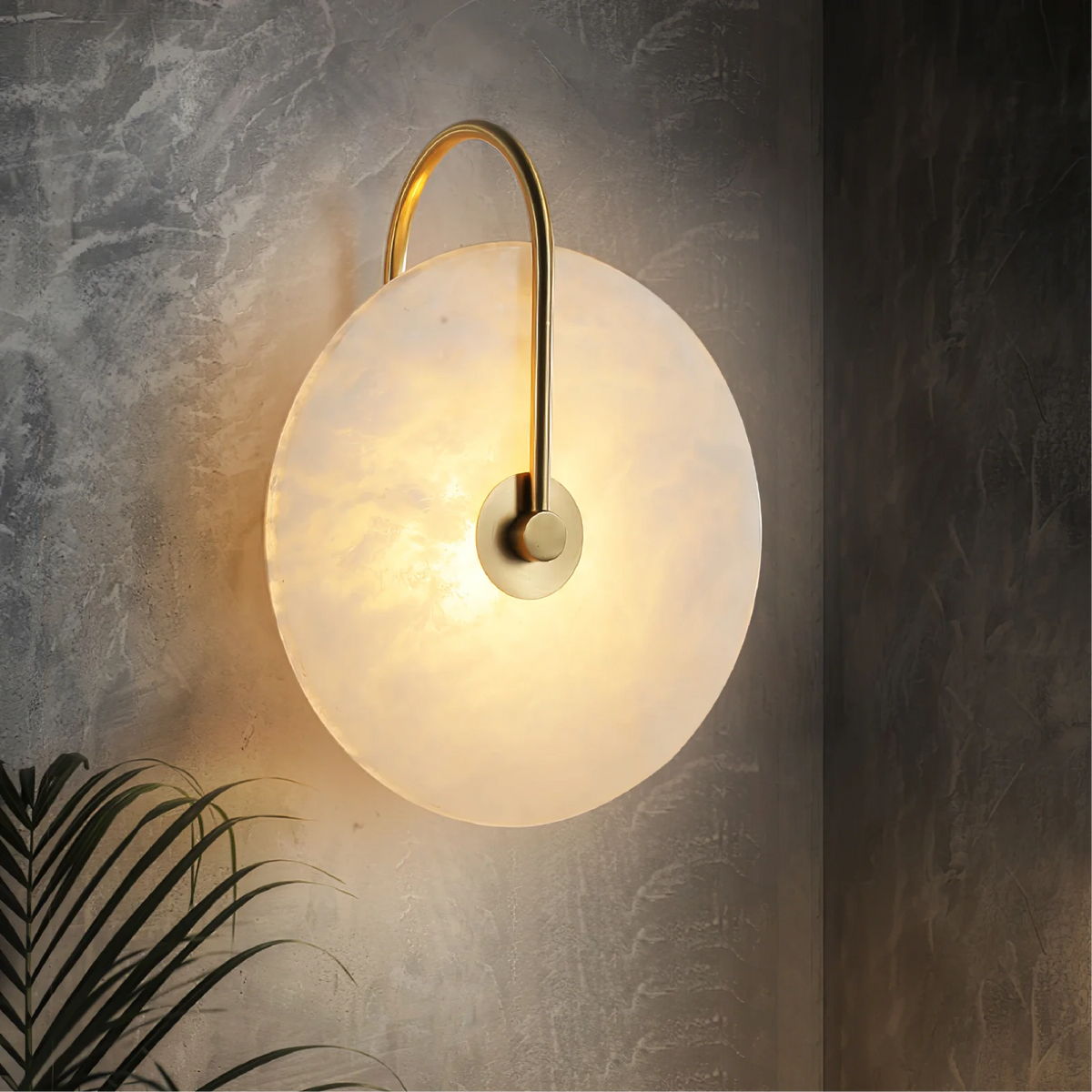 Natural Stone Sconce with Integrated LED 6-12 inch Diameter Warm White Light for Bedroom Hallway Living Room Available in Gold or Black Meta