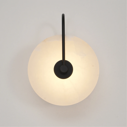 Alabaster Disc Sconce with Gold Arm – Natural Stone Wall Light for Bedroom, Living Room & Hallway – Integrated LED 6 to 12 Inch – Warm White
